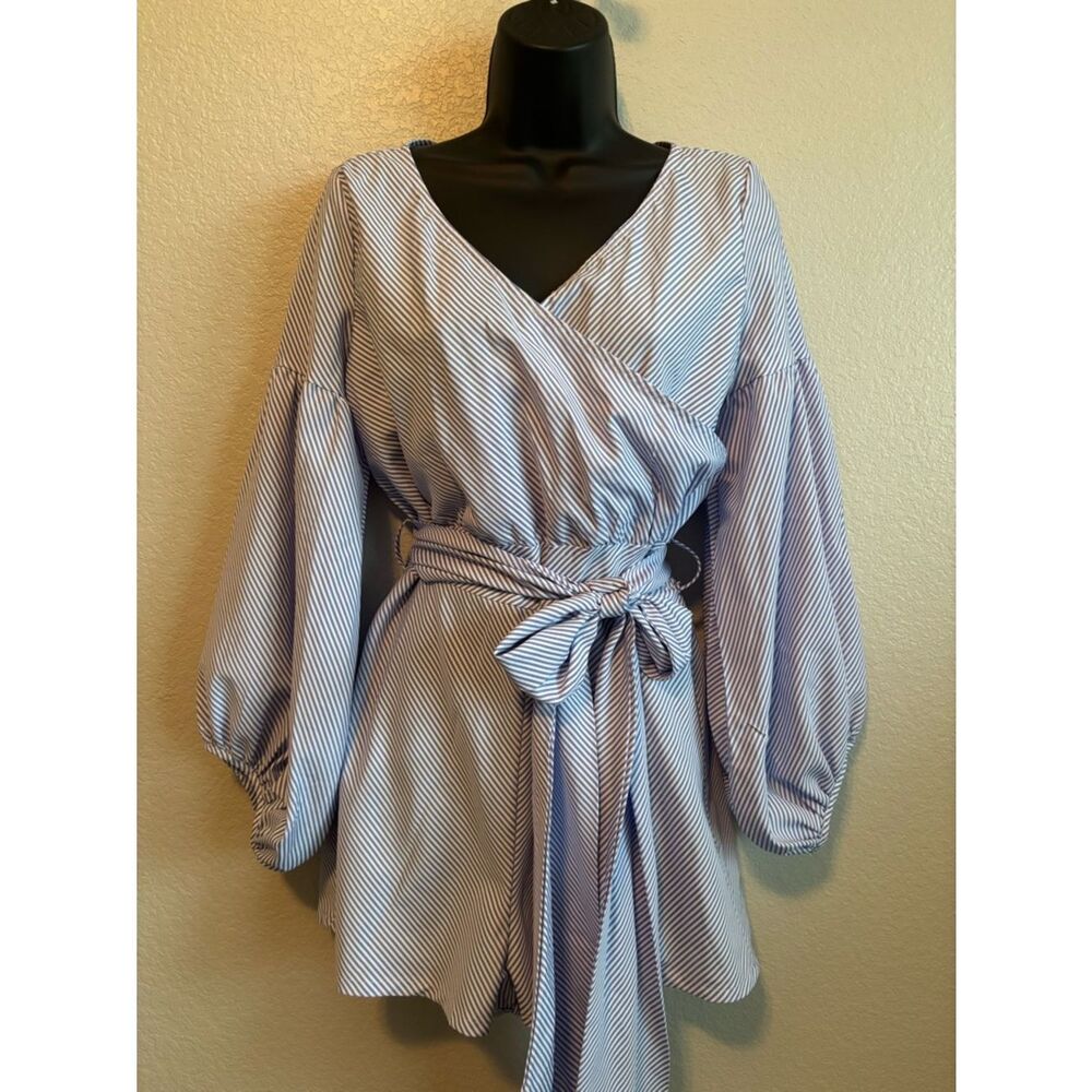 Goodnight Macaroon Blue/White Striped Romper